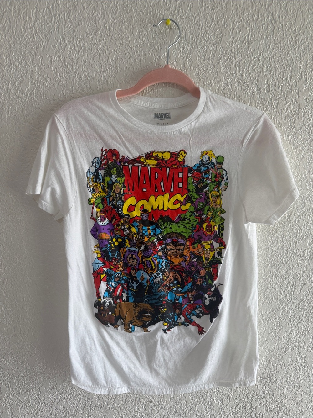 Marvel White Short Sleeve Graphic Tee with Multicolor Comic Collage